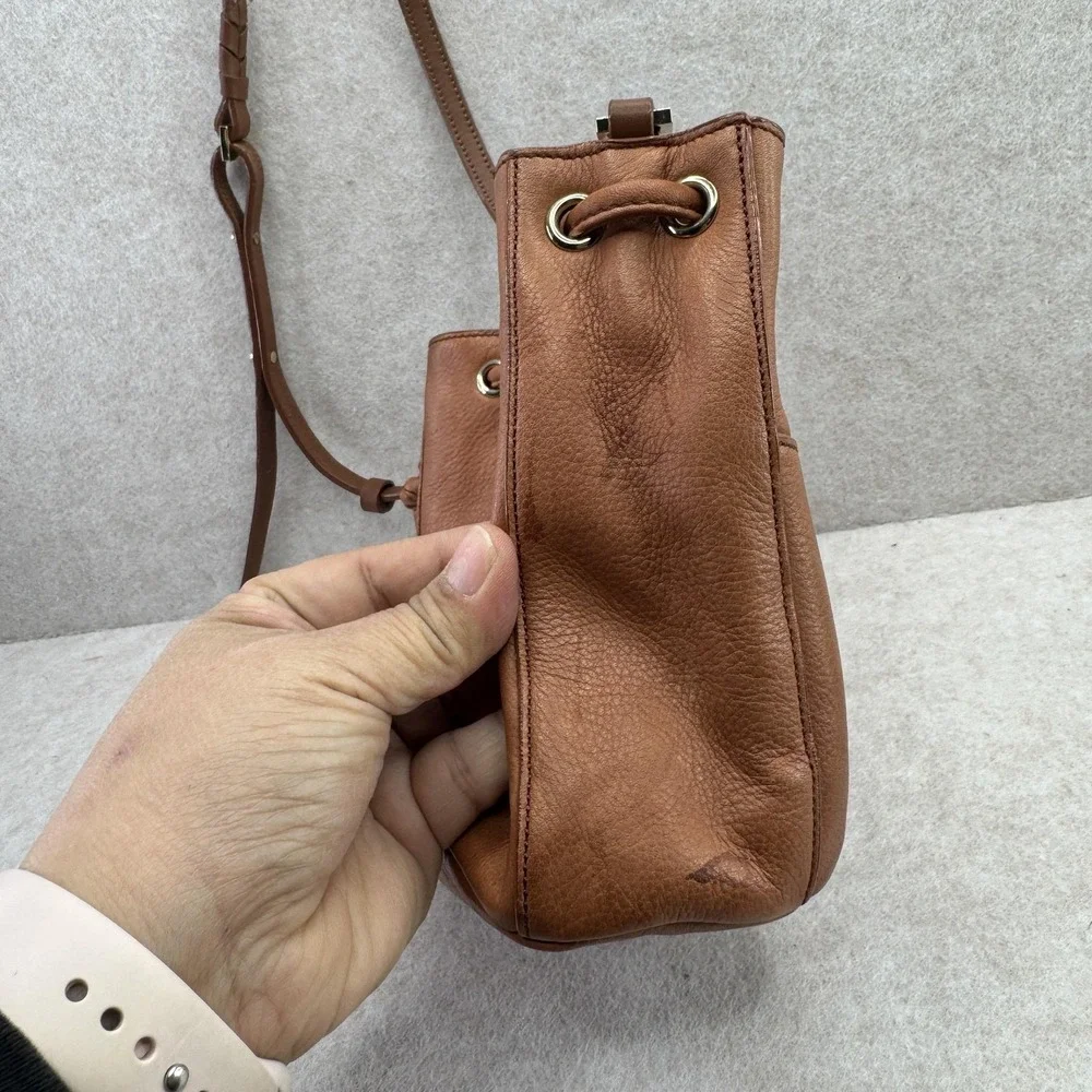 Cole‎ Haan Bag Womens Small Brown Bucket Drawstring Crossbody Leather Pebbled